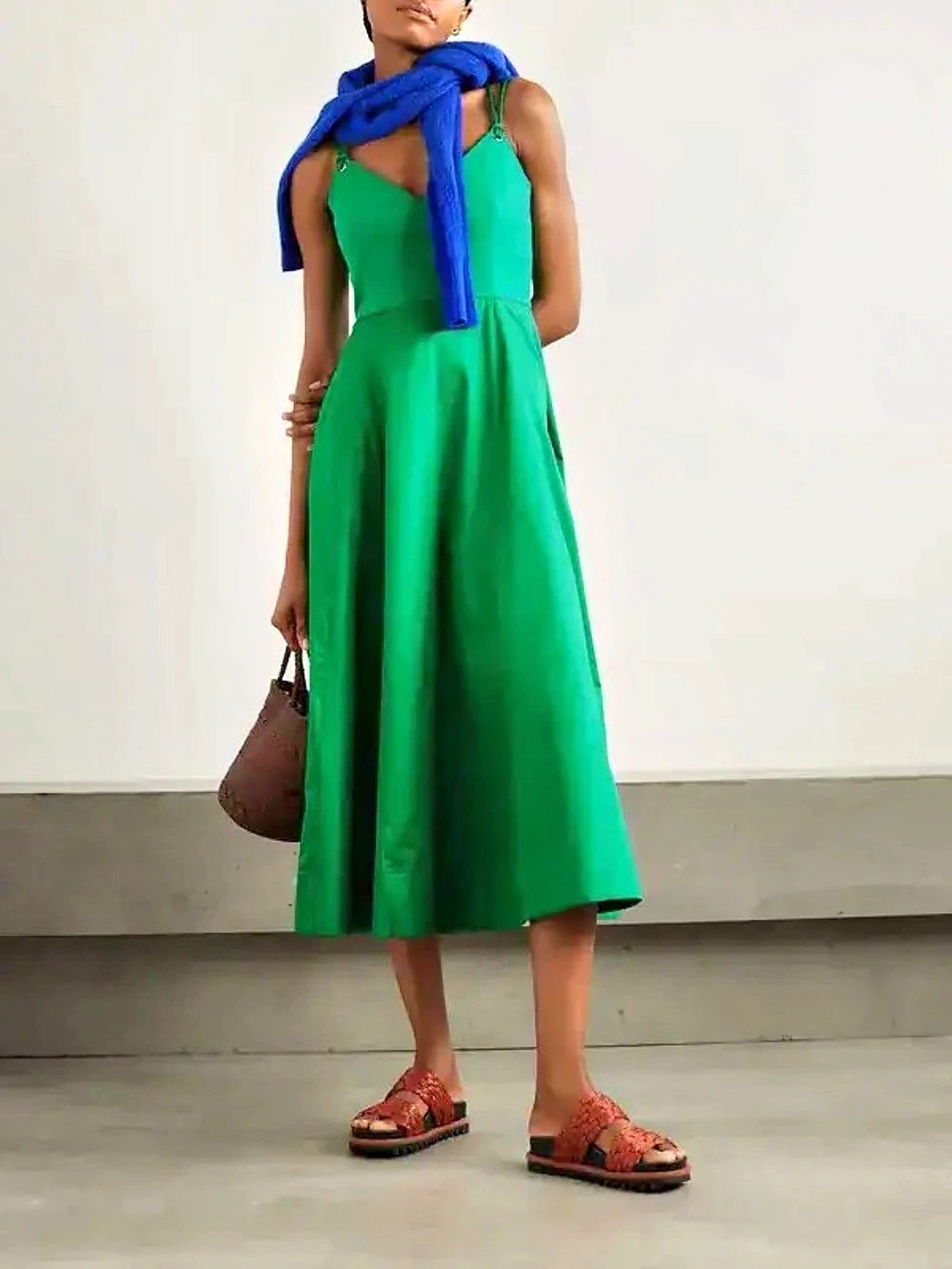La Ligne Pleated Organic Cotton-Blend Poplin And Cotton Midi Dress size small